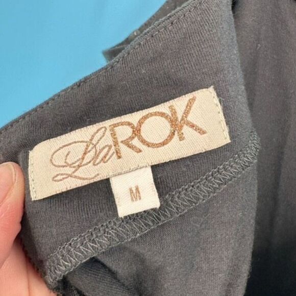 La Rok Sleeveless Lined Spaghetti Strap Sheer Tank Top Black Medium Asymmetrical - Picture 3 of 12